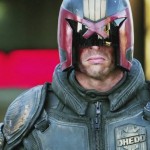 Dredd's helmet stays on
