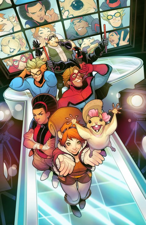 Characters clockwise from top: Zack Smith (Microbe), Dwayne Taylor (Night Thrasher), Craig Hollis (Mister Immortal), Doreen Green (Squirrel Girl), Deborah Fields (Debrii) and Robbie Baldwin (Speedball).