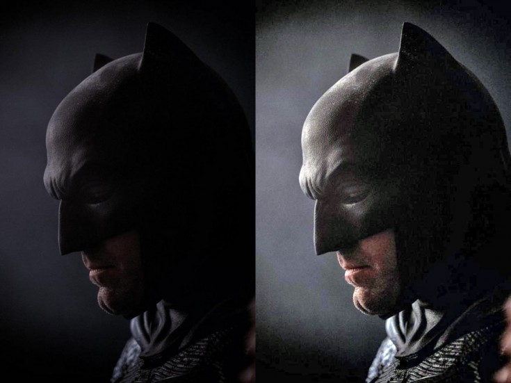 Ben Affleck in Bat Cowl. Original (left) and lightened (right)