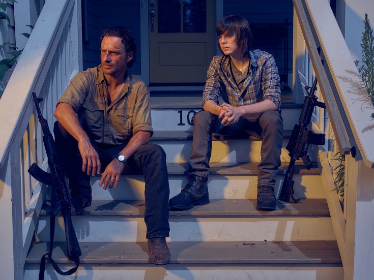 Andrew Lincoln as Rick Grimes and Chandler Riggs as Carl Grimes - The Walking Dead _ Season 6, Gallery - Photo Credit: Frank Ockenfels 3/AMC