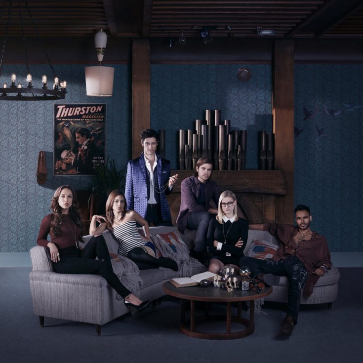 THE MAGICIANS -- Season:1 -- Pictured: (l-r) Stella Maeve as Julia, Summer Bishil as Margo, Hale Appleman as Eliot, Jason Ralph as Quentin, Olivia Taylor Dudley as Alice, Arjun Gupta as Penny -- (Photo by: Lorenzo Agius/Syfy)