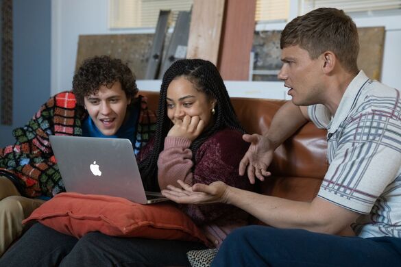 Jack (Dylan Llewellyn) Corinne (Izuka Hoyle) and Danny (Jon Pointing)